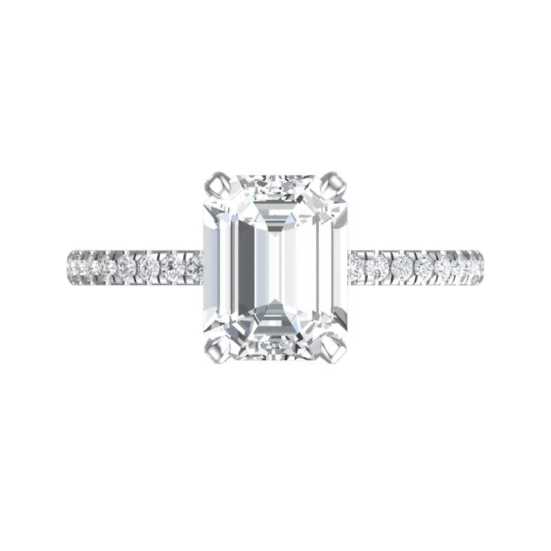 Cubic Zirconia Engagement Ring-*Clearance* The Sparkela (2.0 Carat Radiant Cut with Semi-Eternity Band in Platinum) - Image 5