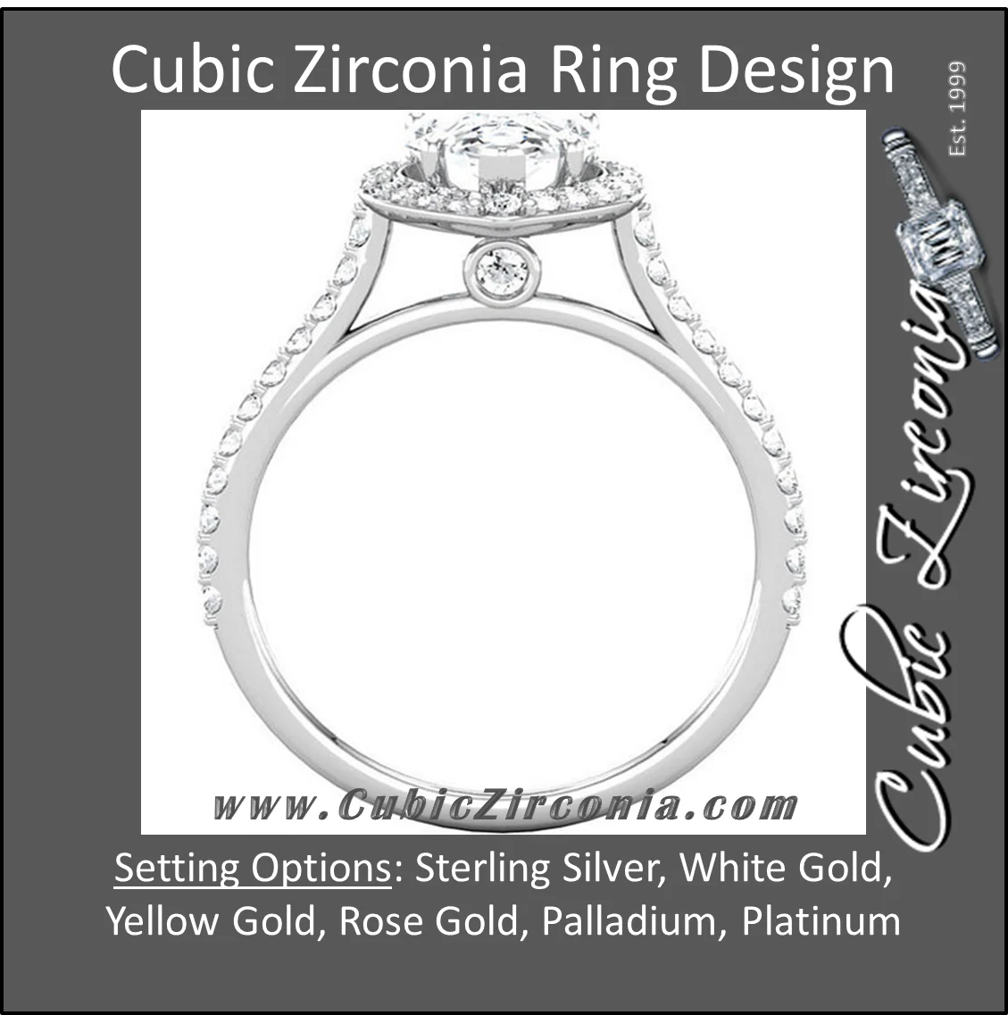 Cubic Zirconia Engagement Ring- The Maria (Pear Cut Halo-Style with Pave Band) - Image 2
