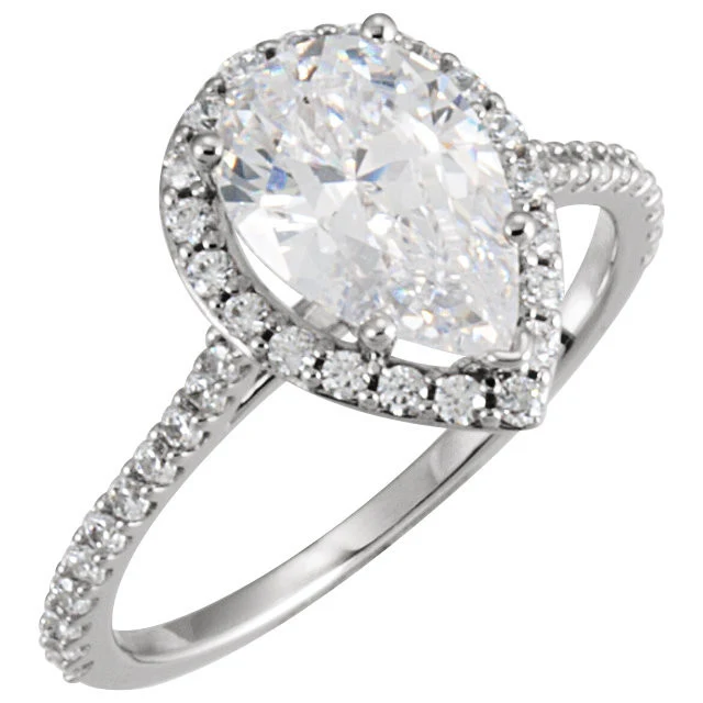 Cubic Zirconia Engagement Ring- The Maria (Pear Cut Halo-Style with Pave Band) - Image 3