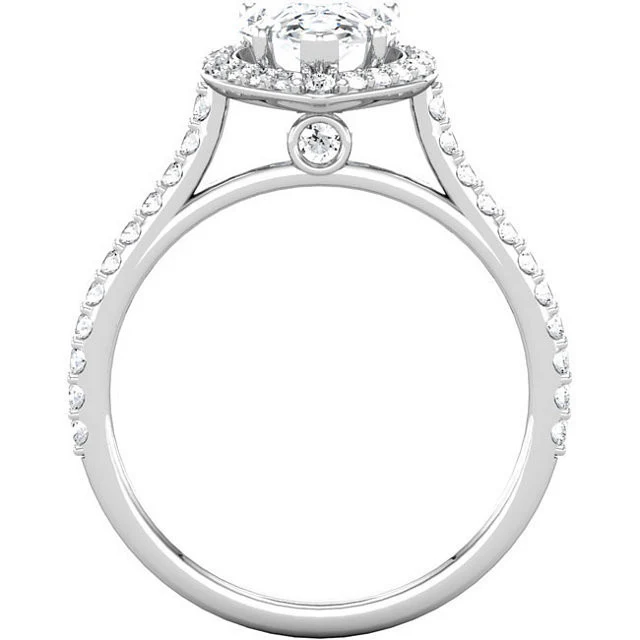 Cubic Zirconia Engagement Ring- The Maria (Pear Cut Halo-Style with Pave Band) - Image 4