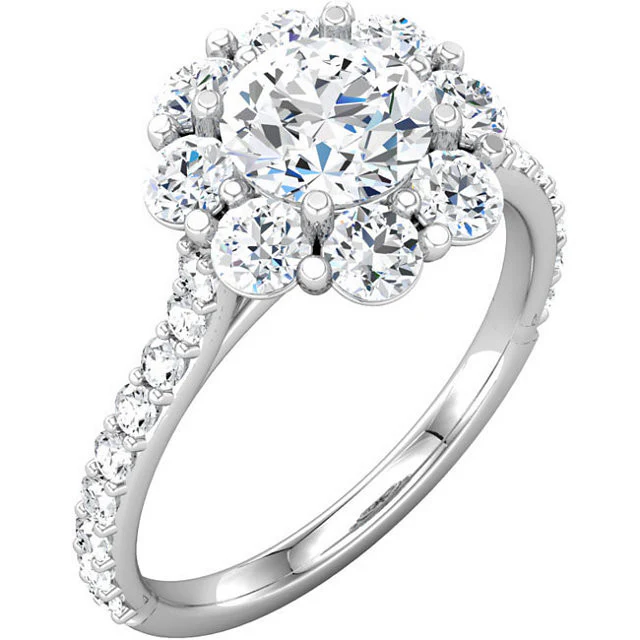 Cubic Zirconia Engagement Ring- The Marie (Round-Cut Cluster Style with Pave Band) - Image 3