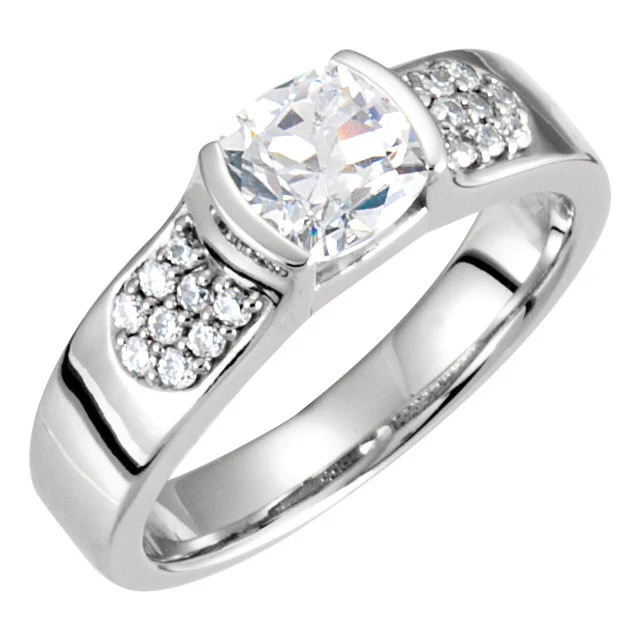 Cubic Zirconia Engagement Ring- The Tammy (Round or Cushion Bezel) - Image 3