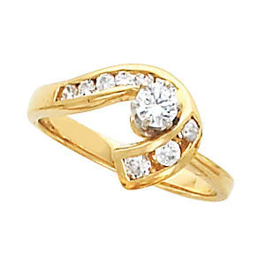 Cubic Zirconia Engagement Ring- The Brandie (Customizable 10-stone with Round Channel and Horseshoe Motif) - Image 2