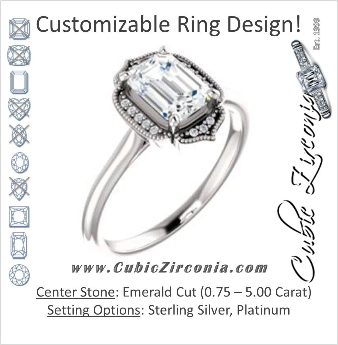 Cubic Zirconia Engagement Ring- The Charleze Isabella (Customizable Emerald Cut)