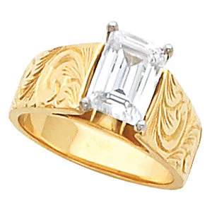 Cubic Zirconia Engagement Ring- The Chelsea (0.25-3.00 CT Customizable Solitaire Hand-Engraved Cathedral Setting) - Image 2