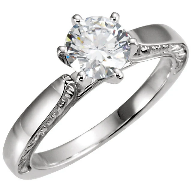 Cubic Zirconia Engagement Ring- The Joanna (0.25-1.0 Carat Customizable Center Solitaire with Inscribed-Metal Band) - Image 3