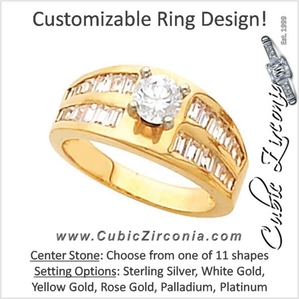 Cubic Zirconia Engagement Ring- The Juliana (Customizable Center with Double Row of Channel-set Baguettes) - Image 2