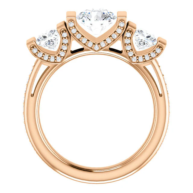 Cubic Zirconia Engagement Ring- The Katie (Customizable Bar Setting with Round Prong Accents) - Image 10