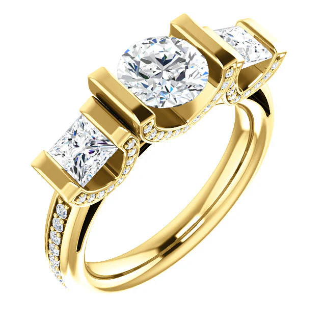 Cubic Zirconia Engagement Ring- The Katie (Customizable Bar Setting with Round Prong Accents) - Image 3
