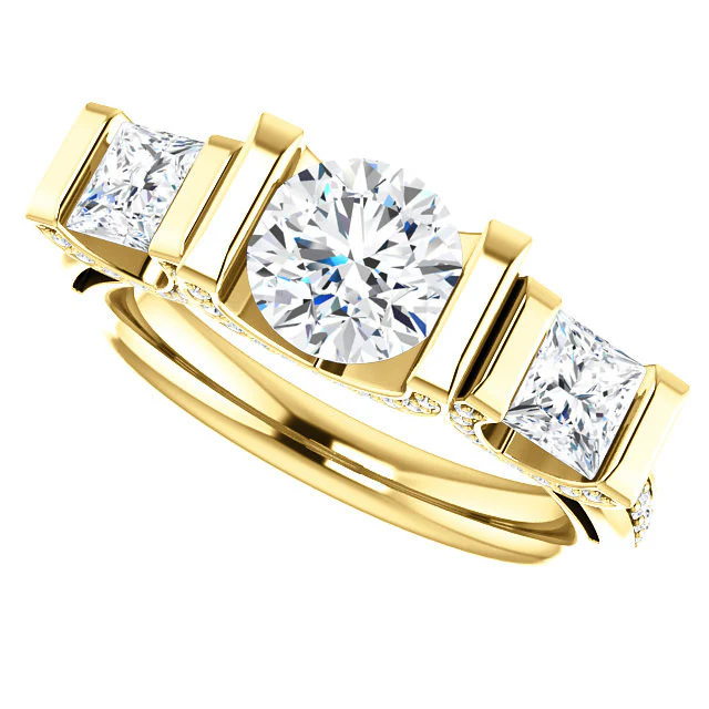 Cubic Zirconia Engagement Ring- The Katie (Customizable Bar Setting with Round Prong Accents) - Image 7