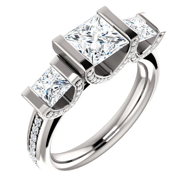Cubic Zirconia Engagement Ring- The Katie (Customizable Bar Setting with Round Prong Accents) - Image 8