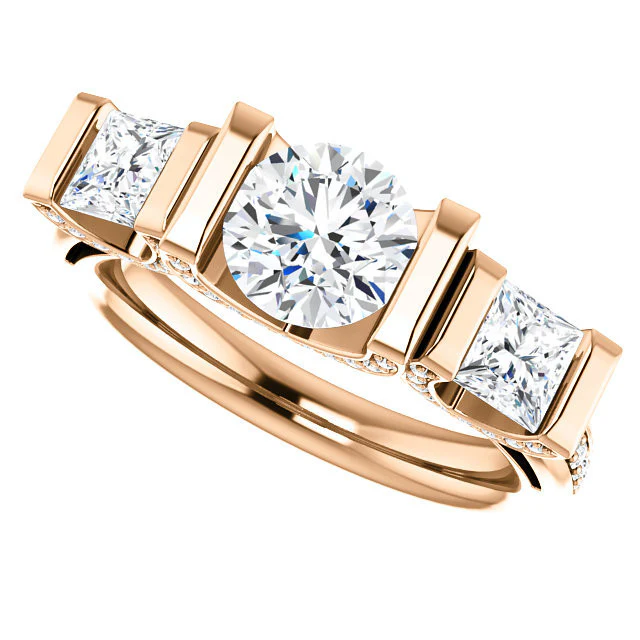 Cubic Zirconia Engagement Ring- The Katie (Customizable Bar Setting with Round Prong Accents) - Image 9