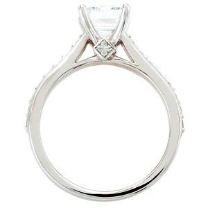 Cubic Zirconia Engagement Ring- The Kimberly (1 Carat Emerald-Cut Cathedral Style with Round Band Accents and Square Kite-set Peekaboo) - Image 4
