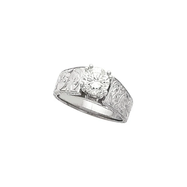 Cubic Zirconia Engagement Ring- The Kristine (1.0 CT Round Setting with Hand-Engraved Band and 2 Two-Tone Peekaboo Accent Gems) - Image 3