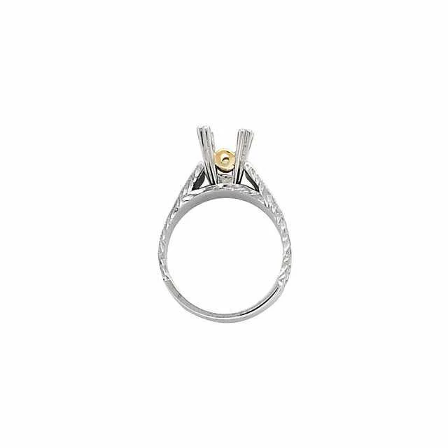 Cubic Zirconia Engagement Ring- The Kristine (1.0 CT Round Setting with Hand-Engraved Band and 2 Two-Tone Peekaboo Accent Gems) - Image 4