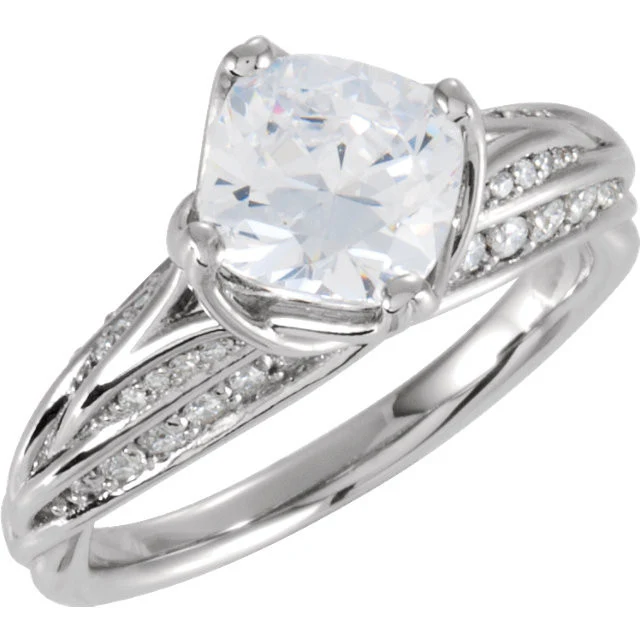 Cubic Zirconia Engagement Ring- The Lacey (2 Carat Princess-Cut Tri-Band with Pave) - Image 3
