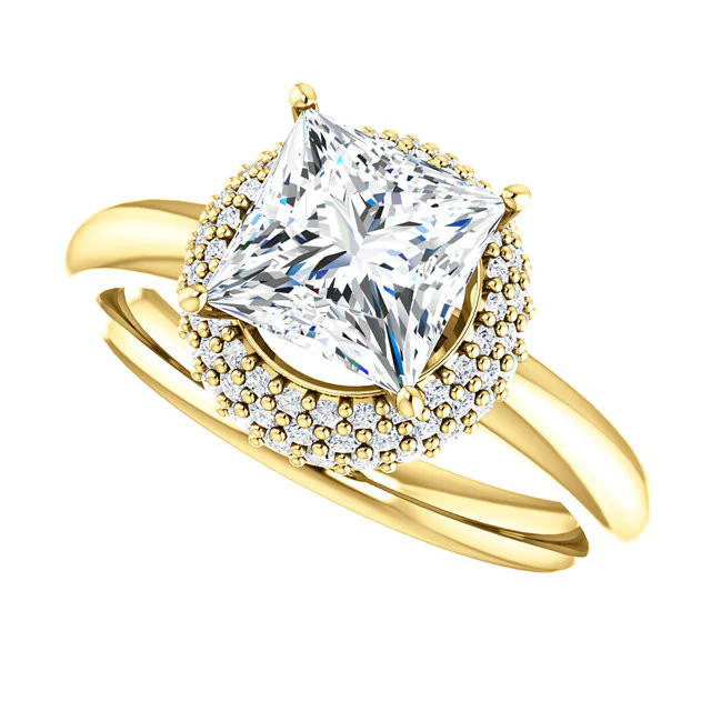Cubic Zirconia Engagement Ring- The Latasha (Customizable Setting with Triple Trellis Halo) - Image 3