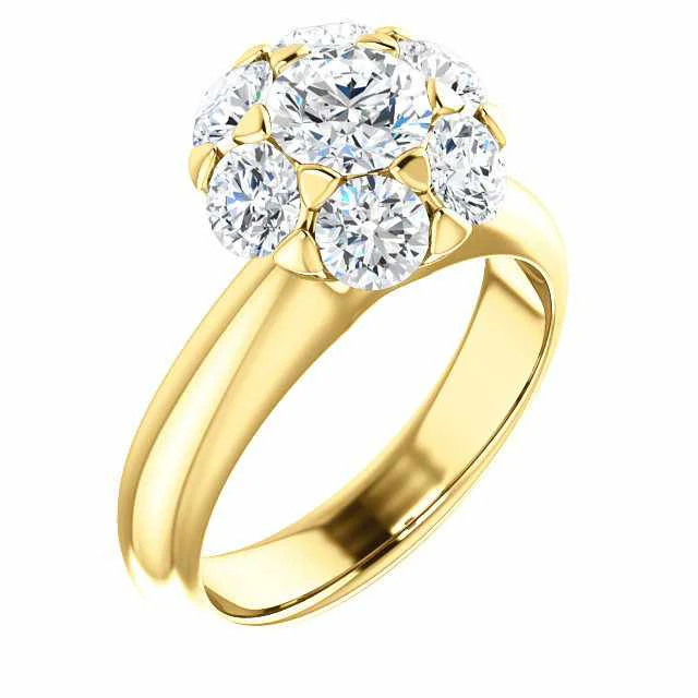 Cubic Zirconia Engagement Ring- The Lisa (7-stone Round Center Cluster-Style) - Image 10