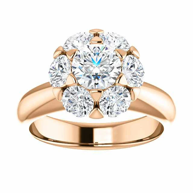 Cubic Zirconia Engagement Ring- The Lisa (7-stone Round Center Cluster-Style) - Image 13
