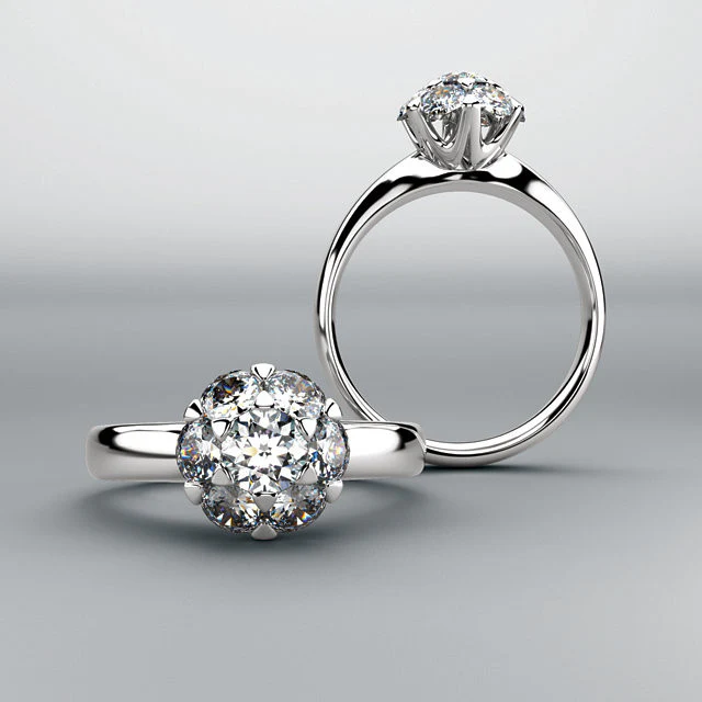 Cubic Zirconia Engagement Ring- The Lisa (7-stone Round Center Cluster-Style) - Image 14