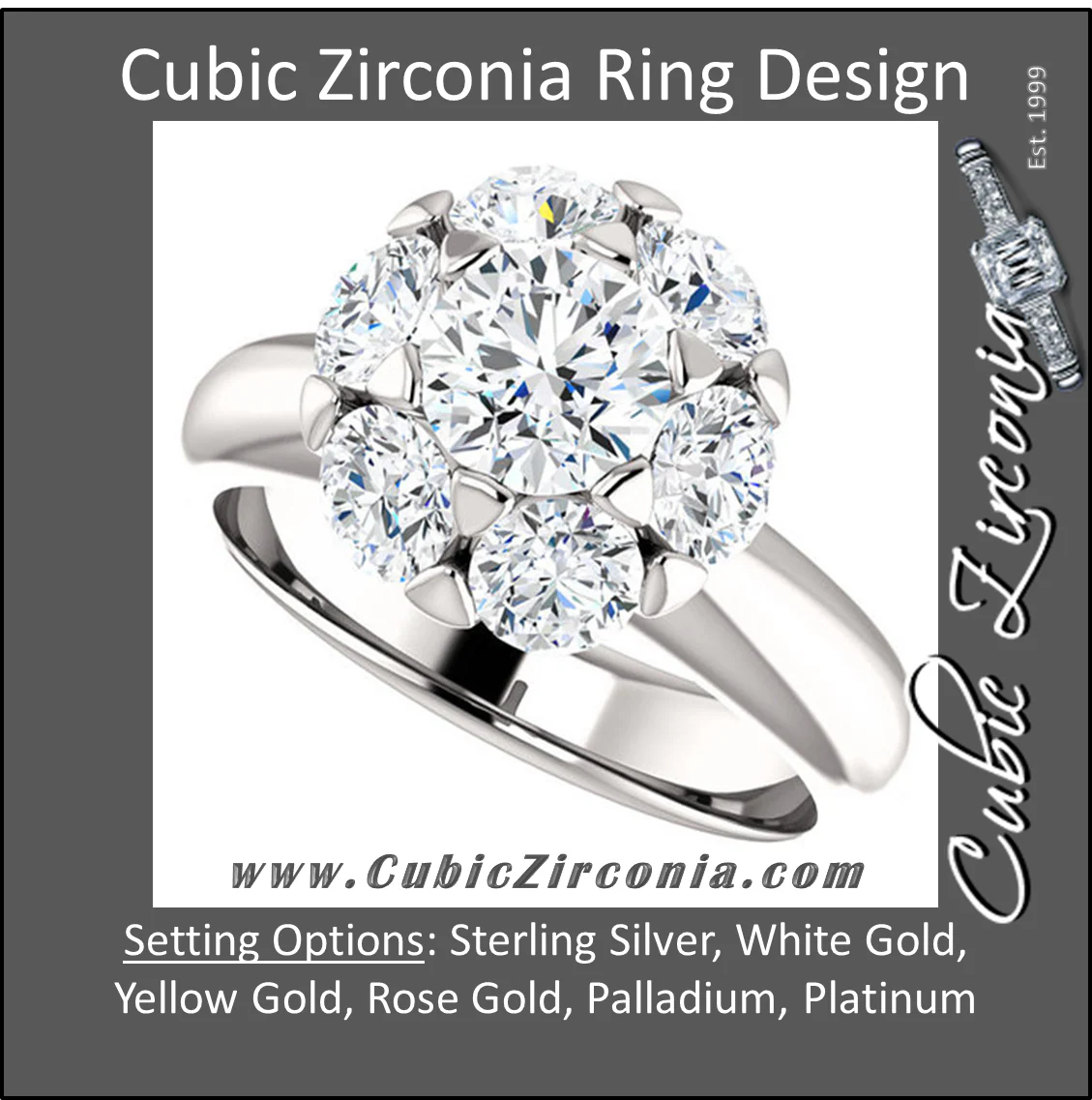 Cubic Zirconia Engagement Ring- The Lisa (7-stone Round Center Cluster-Style) - Image 3
