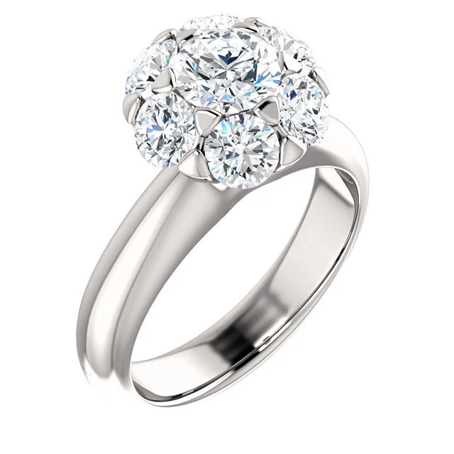 Cubic Zirconia Engagement Ring- The Lisa (7-stone Round Center Cluster-Style) - Image 6