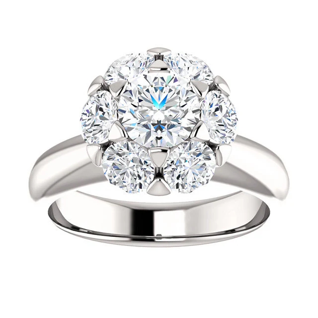 Cubic Zirconia Engagement Ring- The Lisa (7-stone Round Center Cluster-Style) - Image 7