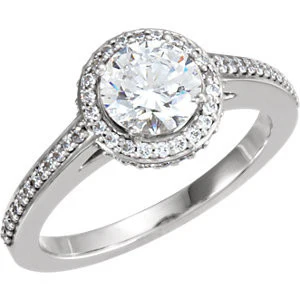 Cubic Zirconia Engagement Ring- The Marion (Round Halo-Style with Pave) - Image 3
