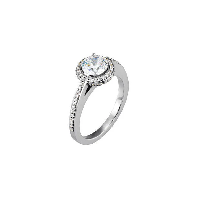 Cubic Zirconia Engagement Ring- The Marion (Round Halo-Style with Pave) - Image 4