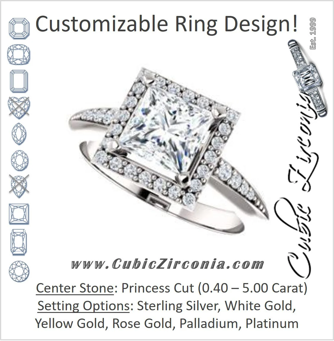 Cubic Zirconia Engagement Ring- The Maxine (Customizable Princess Cut)