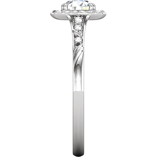Cubic Zirconia Engagement Ring- The Meghan (Round-Cut with Segmented Halo and Etched Pave Band) - Image 6