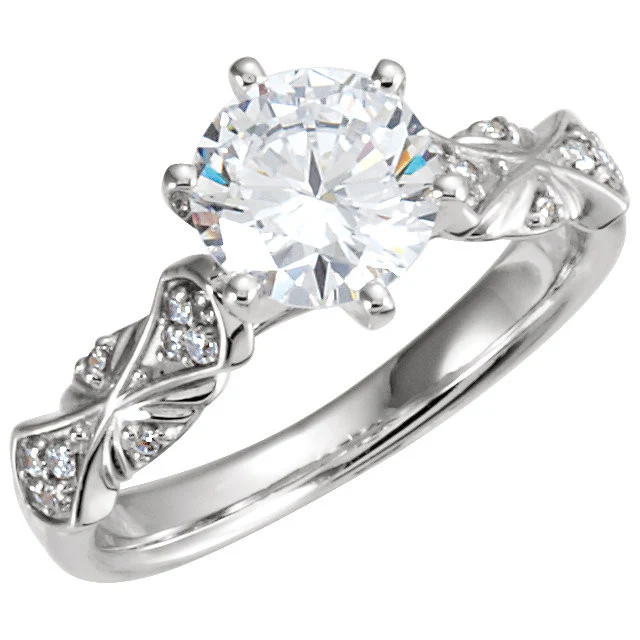 Cubic Zirconia Engagement Ring- The Melinda (0.25-1.0 Carat Round-Cut with Double-Bowtie Accented Band) - Image 3