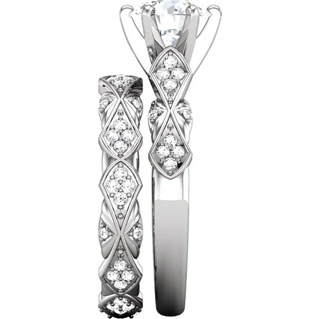 Cubic Zirconia Engagement Ring- The Melinda (0.25-1.0 Carat Round-Cut with Double-Bowtie Accented Band) - Image 5