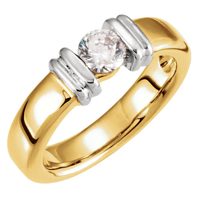 Cubic Zirconia Engagement Ring- The Milly (Round 0.5-1.0 Carat Solitaire with Two-Tone Setting) - Image 3