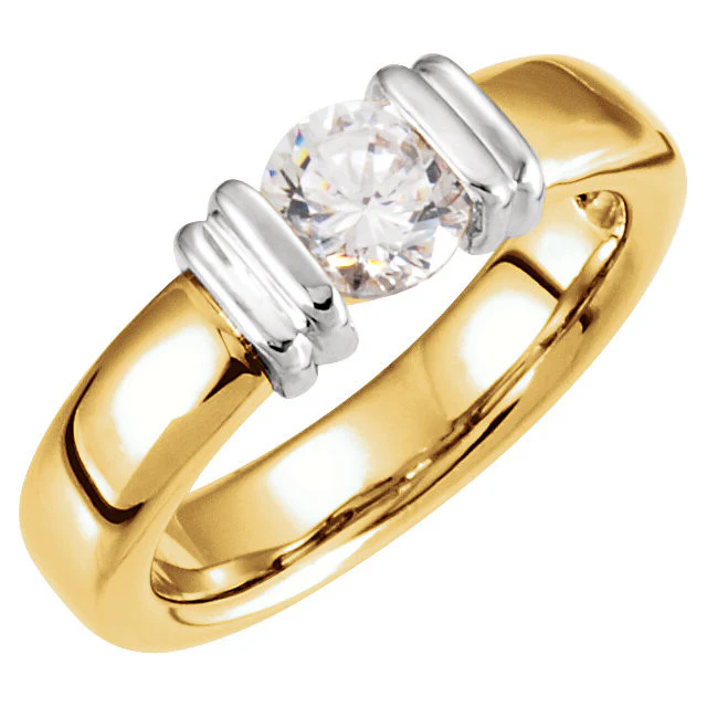 Cubic Zirconia Engagement Ring- The Milly (Round 0.5-1.0 Carat Solitaire with Two-Tone Setting) - Image 4