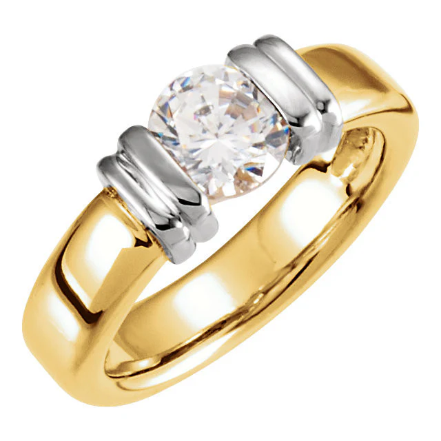 Cubic Zirconia Engagement Ring- The Milly (Round 0.5-1.0 Carat Solitaire with Two-Tone Setting) - Image 5