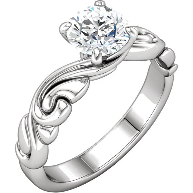 Cubic Zirconia Engagement Ring- The Miranda (1 Carat Round-Cut "Scrunchy" Band Solitaire) - Image 3