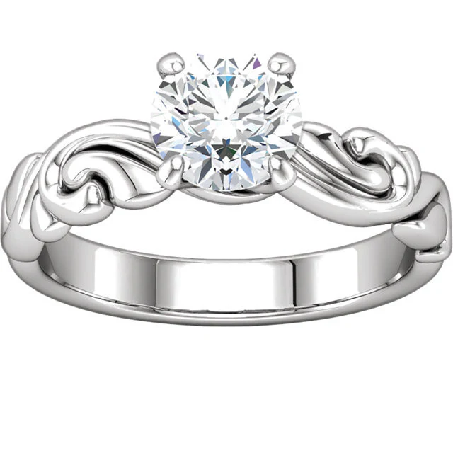 Cubic Zirconia Engagement Ring- The Miranda (1 Carat Round-Cut "Scrunchy" Band Solitaire) - Image 6