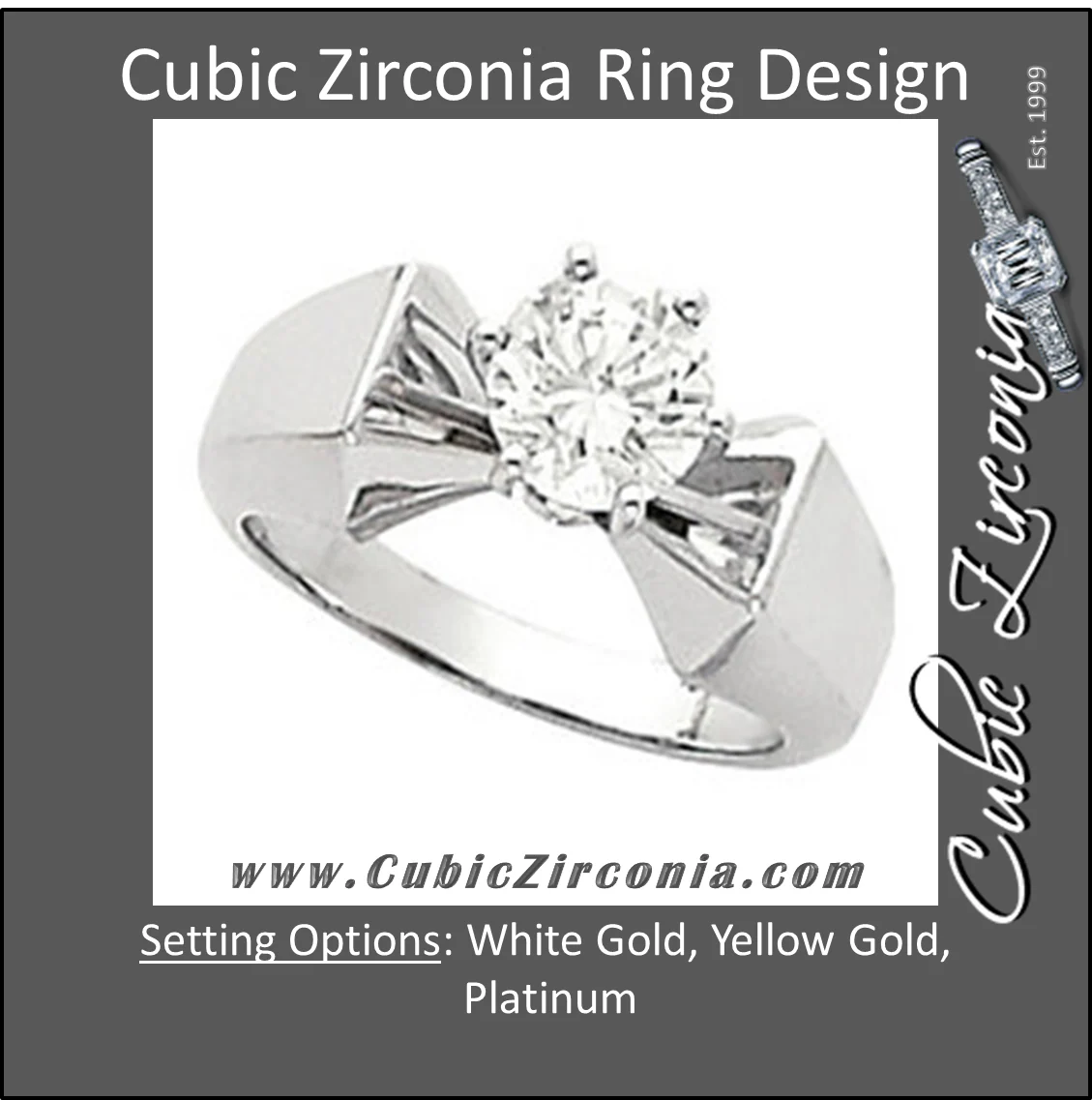 Cubic Zirconia Engagement Ring- The Misty (Round 1 Carat Solitaire with Squared Shank) - Image 2