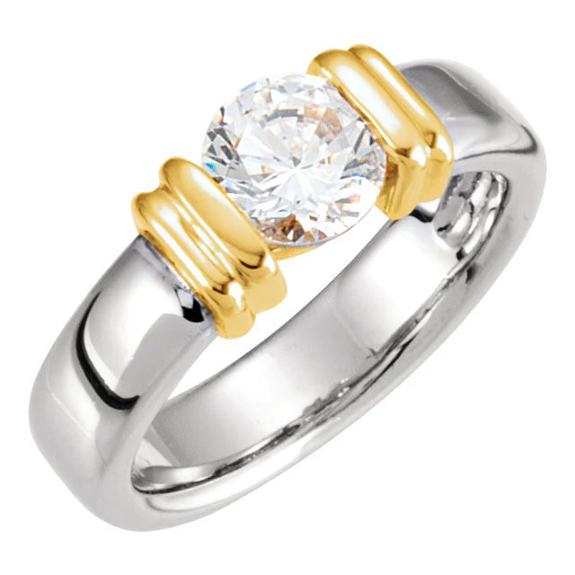 Cubic Zirconia Engagement Ring- The Molly (Round 0.5-1.0 Carat Solitaire with Two-Tone Setting) - Image 3