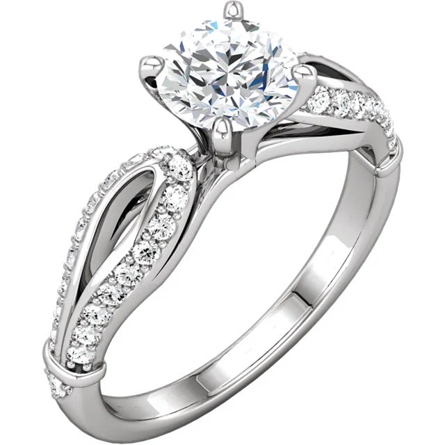 Cubic Zirconia Engagement Ring- The Nancy (0.5-1.5 Carat Round Slippers-inspired Split-Band with Pave) - Image 3