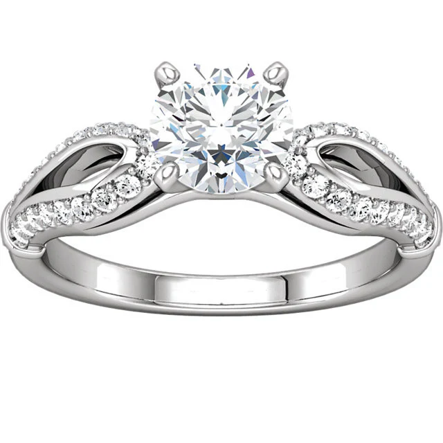 Cubic Zirconia Engagement Ring- The Nancy (0.5-1.5 Carat Round Slippers-inspired Split-Band with Pave) - Image 4