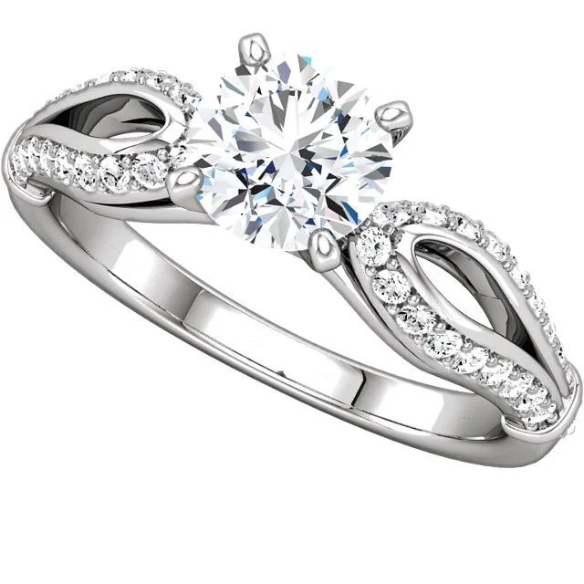 Cubic Zirconia Engagement Ring- The Nancy (0.5-1.5 Carat Round Slippers-inspired Split-Band with Pave) - Image 7
