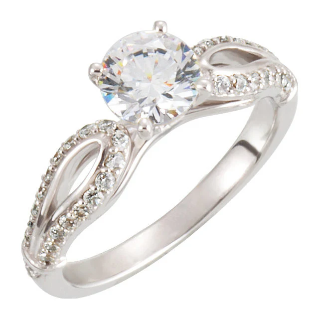 Cubic Zirconia Engagement Ring- The Nancy (0.5-1.5 Carat Round Slippers-inspired Split-Band with Pave) - Image 8