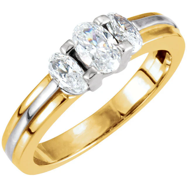 Cubic Zirconia Engagement Ring- The Olivia (0.50-0.75 CT  Triple Oval Cut Setting with Two-Tone Metals) - Image 4