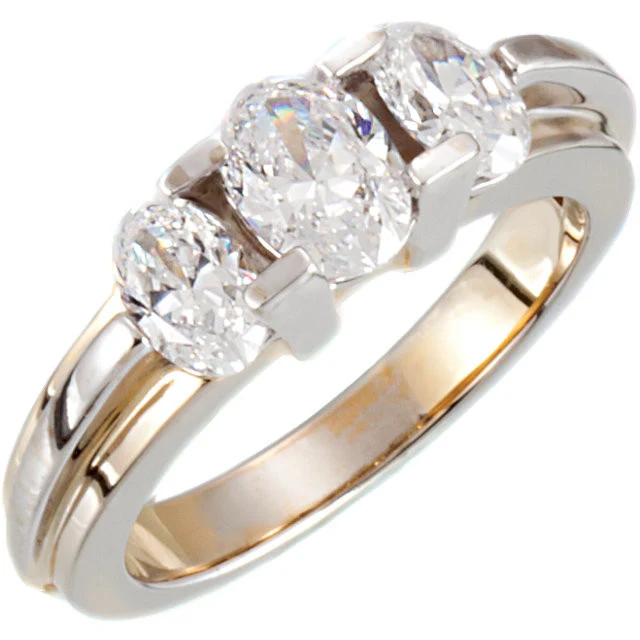 Cubic Zirconia Engagement Ring- The Olivia (0.50-0.75 CT  Triple Oval Cut Setting with Two-Tone Metals) - Image 5
