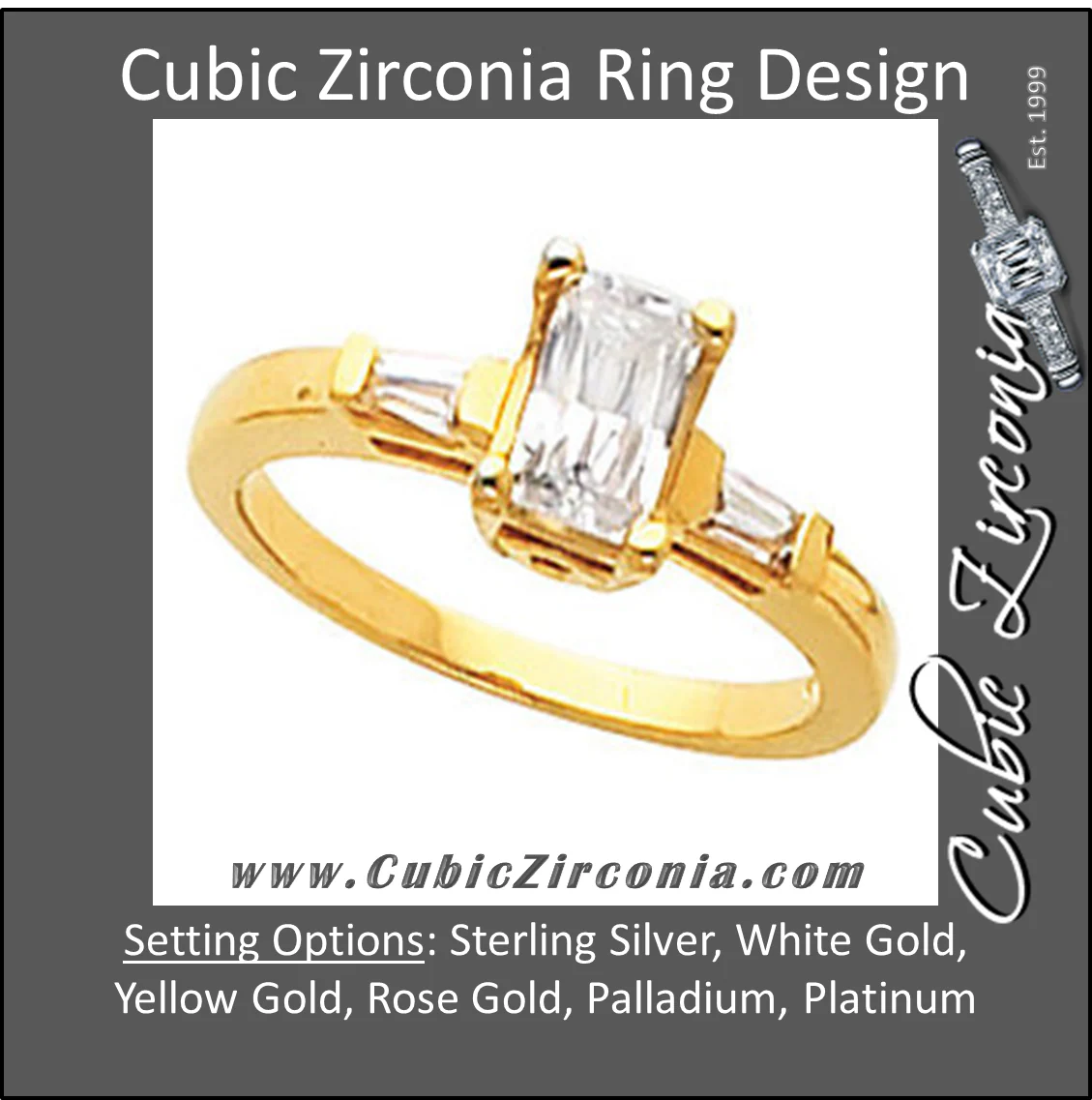 Cubic Zirconia Engagement Ring- The Robin (1 Carat Emerald-Cut with Baguette Accents) - Image 2