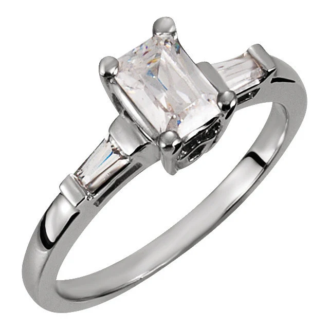 Cubic Zirconia Engagement Ring- The Robin (1 Carat Emerald-Cut with Baguette Accents) - Image 3