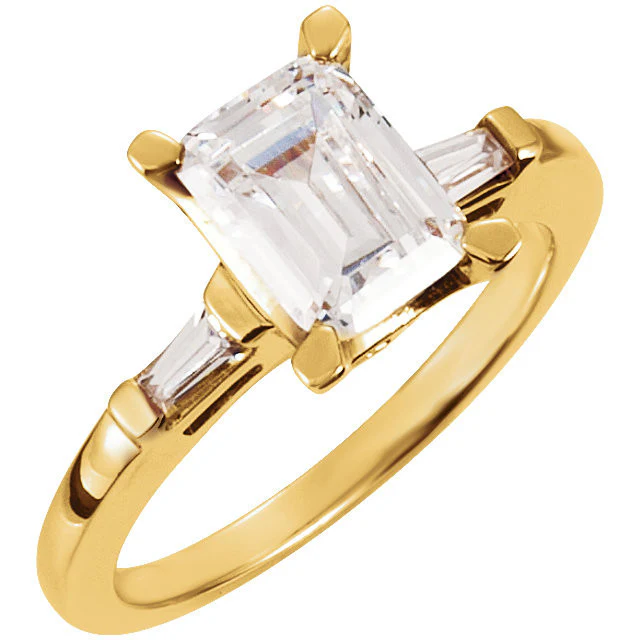 Cubic Zirconia Engagement Ring- The Robin (1 Carat Emerald-Cut with Baguette Accents) - Image 4