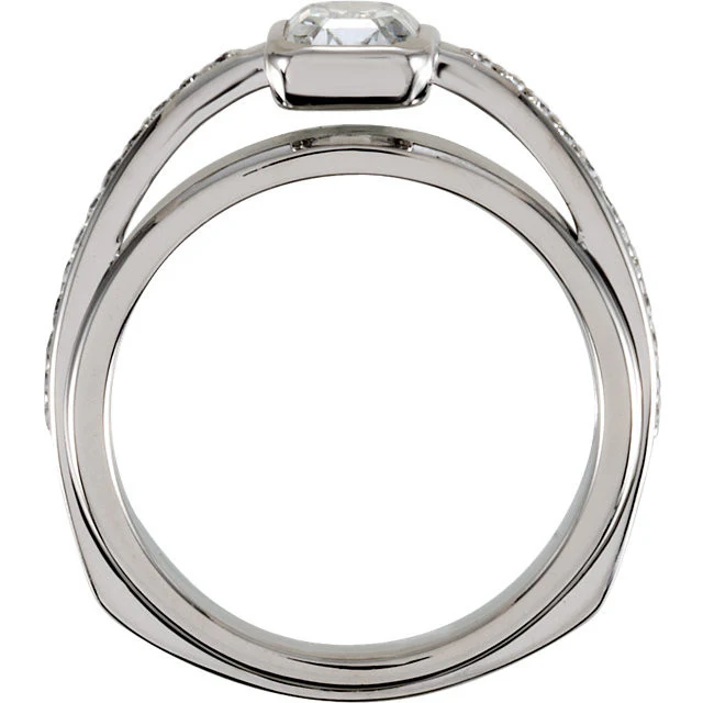Cubic Zirconia Engagement Ring- The Sharon (1.18 TCW Emerald-Cut with Pave Band) - Image 4
